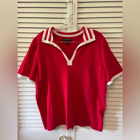 Vintage Designers Originals Women’s Size 1X Polo Style Collar White Striped Red - Picture 5 of 12